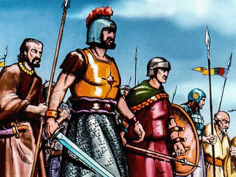 I Dawid zrobił tak, jak mu Bóg nakazał. Zebrał 600 mężczyzn. Różnili się oni wzrostem i posturą, byli ubrani w różnego rodzaju zbroje. Nikt nigdy by nie przypuszczał, że ci ludzie mogą stanąć przeciwko armii króla Saula. – Slajd 27