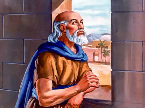 Podczas gdy Syryjczycy uknuli tajemniczy spisek, Elizeusz stał spokojnie przy oknie swego domu. Potem zawołał swego sługę i rzekł do niego: – Slajd 8