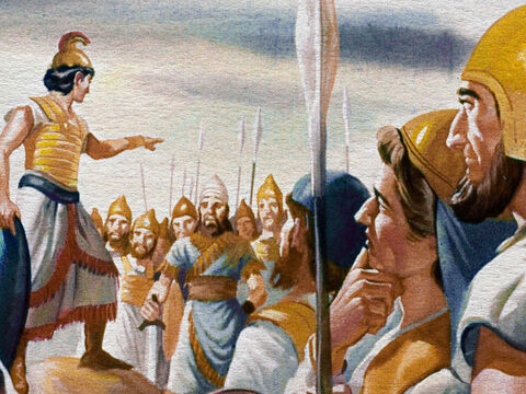 Kiedy Bóg powiedział, że to za dużo, Gedeon przemówił do swoich ludzi i rozkazał tym, którzy bali się walczyć, aby opuścili armię i wrócili do domu. – Slajd 12