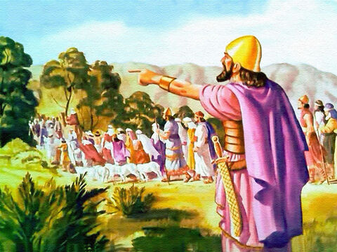 Kiedy naród izraelski wszedł do ziemi Kanaan, Jozue był ich przywódcą, człowiekiem wybranym przez Boga, który mu rozkazał: „Spójrz, oto postawiłem przed tobą ziemię: Wejdźcie do niej i posiądźcie ją”. – Slajd 1