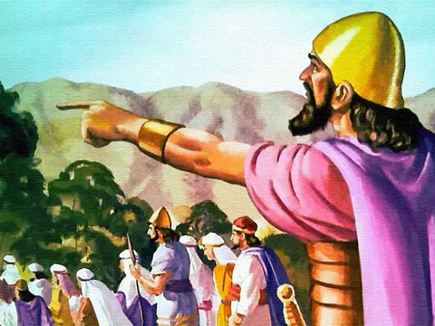 Jozue jednak miał Bożą obietnicę: „Jak byłem z Mojżeszem, tak będę z tobą. Bądźcie silni i bardzo odważni”. Tak więc Jozue, na rozkaz Boga, poprowadził swój lud na równiny wokół Jerycha. – Slajd 4
