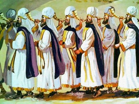 Siedmiu kapłanów dmących bez przerwy w trąby, a za nimi... – Slajd 20