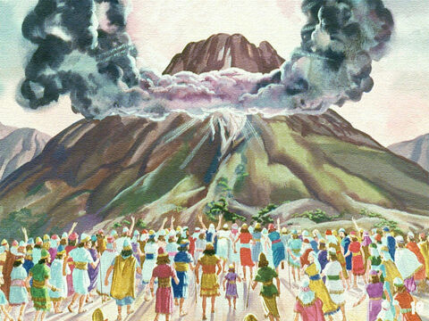 Ostrożnie podążali za Mojżeszem, który wyprowadził ich poza obóz i zatrzymali się u stóp góry Synaj. – Slajd 17