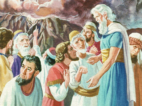 Przywódcy przyszli do Mojżesza i powiedzieli: „Jeśli jeszcze raz usłyszymy, że Bóg mówi, to na pewno umrzemy. Ty mów do nas, a my będziemy słuchać, ale nie pozwól Bogu mówić do nas, bo zginiemy”. – Slajd 34