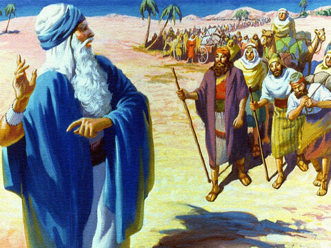 Wkrótce wyruszyli za Mojżeszem na pustynię. Czekała ich gorąca i trudna podróż, ale byli szczęśliwi. Zmierzali ku nowemu życiu i ku ziemi obfitości. – Slajd 12