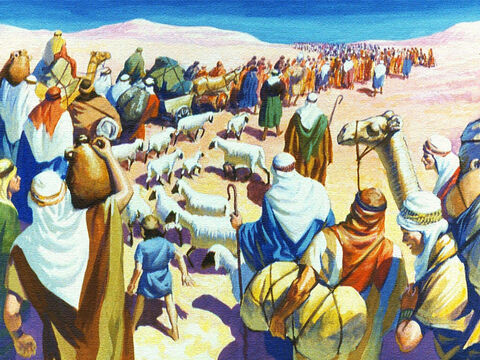 Cóż to był za widok! Cały naród, setki tysięcy ludzi z bydłem i całym dobytkiem, rozłożone na pustyni. – Slajd 13