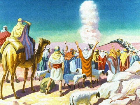 Przed nimi pojawiła się ogromna chmura, jakiej nigdy wcześniej nie widzieli. Izraelici stali w osłupieniu. – Slajd 15