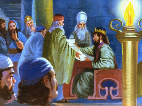 Doradcy króla zastanawiali się, co robić, ale ponieważ w liście nie było wzmianki o proroku Elizeuszu, a król i jego słudzy nie ufali Bogu, więc byli bezradni. Nie wiedzieli, co począć. – Slajd 28