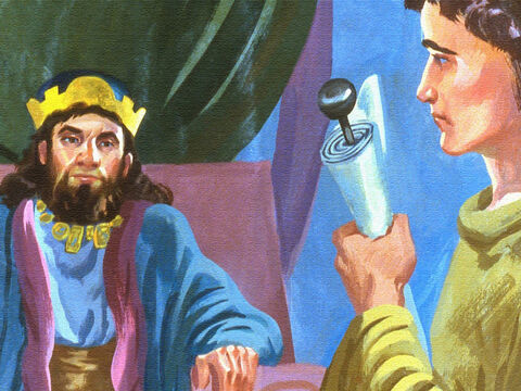 Król wciąż rozważał ten problem, gdy przyszedł do niego sługa z wiadomością od proroka Elizeusza. – Slajd 31