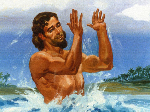 A kiedy Naaman wyszedł z wody, jego okrzyki zdziwienia dały im odpowiedź: „Mój trąd! On zniknął!”. – Slajd 50