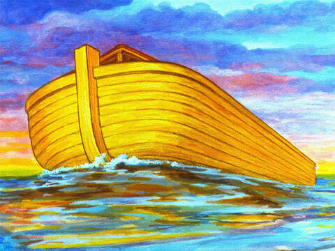 Wody zaczęły opadać i arka osiadła gdzieś wysoko na górze Ararat. – Slajd 39