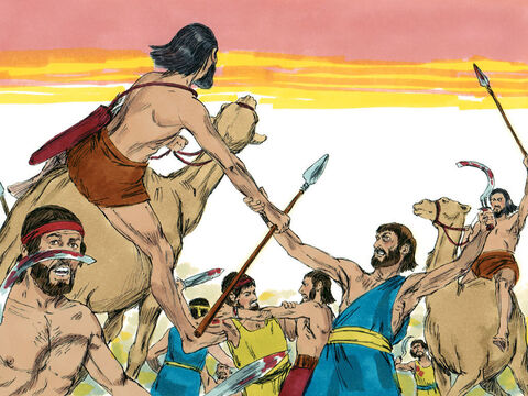 Kiedy Mojżesz trzymał ręce w górze, Jozue i jego armia mieli przewagę w walce. – Slajd 6