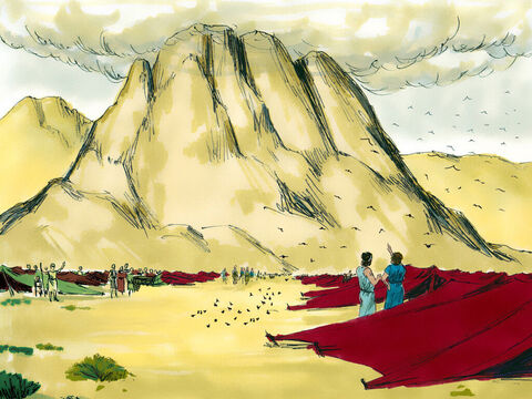 Po pokonaniu wrogów, Bóg poprowadził Izraelitów do podnóża Góry Synaj, gdzie rozbili obóz. – Slajd 14