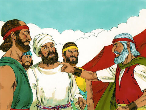 Zebrali się przy nim Lewici. Mojżesz kazał im, aby uzbroili się w miecze i zabili wszystkich, którzy sprzeciwili się Bogu. – Slajd 18