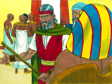 „Dobrze, stanie się, jak chcesz” – odpowiedział Mojżesz. – „Już więcej nie pokażę ci się na oczy. Bóg ześle na was jeszcze jedną plagę. O północy umrze każdy pierworodny syn i pierworodne z bydła. W Egipcie będzie wielki płacz. Nieszczęście to jednak nie dotknie Izraelitów”. – Slajd 11