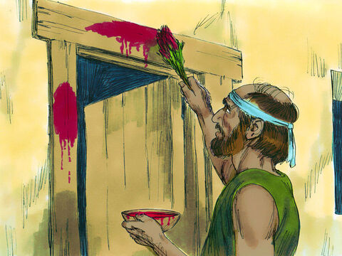 Bóg wyjaśnił, że tej nocy przejdzie przez Egipt, aby dokonać sądu. Jeśli zobaczy krew na jakimś domu, to nie dotknie go plagą, ominie go i zachowa przy życiu tych, którzy będą przebywać wewnątrz. Izraelici zrobili dokładnie tak, jak im polecił Pan. – Slajd 15