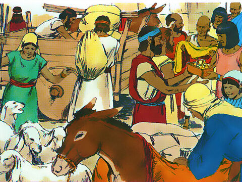 Izraelici spakowali wszystko, co posiadali. Egipcjanie zaś przestraszyli się, że wszyscy zginą, dlatego chętnie pożyczyli Izraelitom przedmioty ze srebra i złota, a potem ich przynaglali: „Wychodźcie stąd szybko, bo wszyscy pomrzemy! – Slajd 21