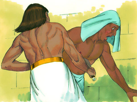 ... a potem zabił tego Egipcjanina i zagrzebał go w piasku. – Slajd 4