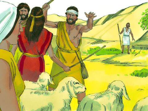 Jednak wkrótce nadeszli inni pasterze i odpędzili je, bo chcieli napoić własne stado. – Slajd 9