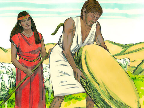 Wtedy Mojżesz wstał, pomógł tym kobietom i napoił ich stada. – Slajd 10