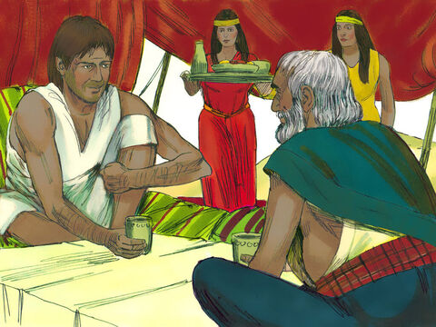 Mojżesz został zaproszony nie tylko na posiłek, ale zaproponowano mu także, aby z nimi zamieszkał.<br/> – Slajd 12