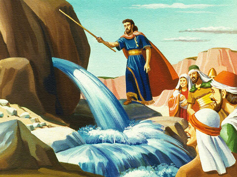 Bóg sprawił, że woda wypłynęła ze skały. Izraelici i ich bydło mogli pić. Ale to nie był jedyny problem, z jakim borykali się ludzie, gdy szli przez pustynię. – Slajd 10