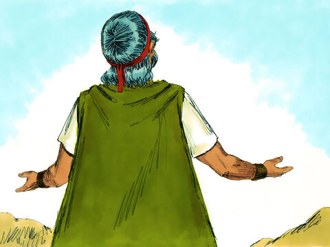 Później Mojżesz powrócił na górę, aby przekazać Bogu odpowiedź ludu. – Slajd 4