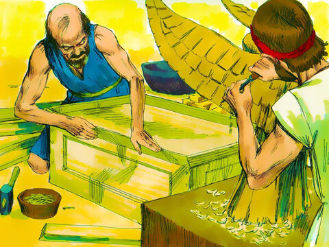 Wyjścia 35:30–35: Bóg powiedział Mojżeszowi, że odpowiedzialnymi za budowę i wykończenie przybytku mają być Besaleel i Oholiab. Byli oni napełnieni Duchem Bożym, aby sprawnie zaplanować i wykonać wszystkie prace w metalu, drewnie i innych materiałach. – Slajd 7