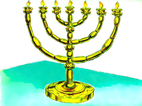 Ze złota wykonano również siedmioramienny świecznik, który oświetlał Miejsce Święte. – Slajd 18