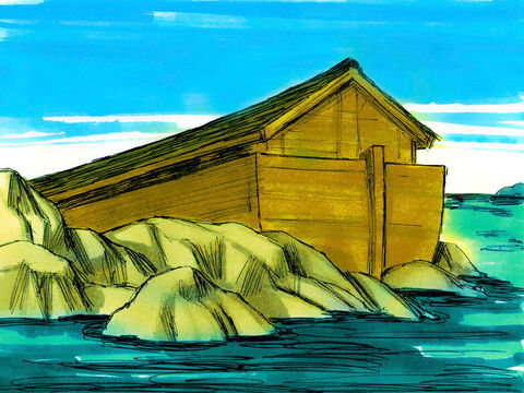 Kiedy wody zaczęły opadać, arka osiadła na górach Ararat. – Slajd 14