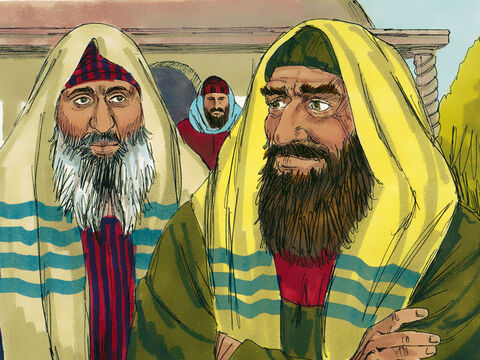 W Jerozolimie zebrał się bardzo duży tłum na Święto Paschy. Byli tam też ci, którzy chcieli zabić Jezusa. Przyłączyli się do tłumu i przysłuchiwali temu, co Jezus mówił w świątyni. – Slajd 1