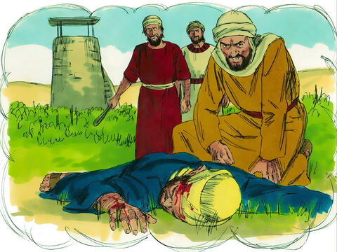 „Lecz gdy dzierżawcy zobaczyli zbliżającego się syna, uzgodnili: »To jest dziedzic, chodźmy, zabijmy go, a winnica będzie nasza«. Chwycili go zatem i zamordowali, a ciało wyrzucili poza winnicę”. – Slajd 11
