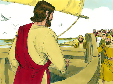 Ogromny tłum ludzi zebrał się na brzegu jeziora i Jezus nauczał ich z łodzi. Opowiedział przypowieść, aby przedstawić prawdy dotyczące Królestwa Niebios. – Slajd 1