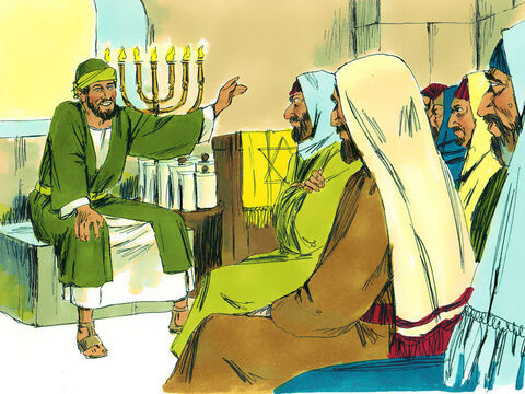 Paweł objaśniał im, jak Mojżesz wyzwolił Żydów i obiecał Mesjasza, który miał być potomkiem króla Dawida. – Slajd 6