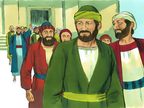 Kiedy Paweł i Barnaba wyszli z synagogi, ludzie błagali, aby przyszli za tydzień i opowiedzieli im więcej o tych rzeczach. <br/> – Slajd 8