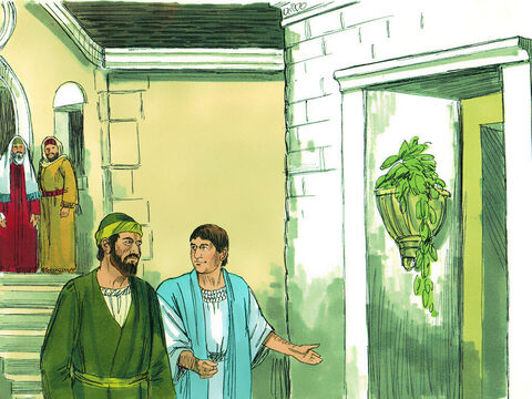 Paweł odszedł stamtąd i poszedł do domu Tycjusza Justusa, pobożnego poganina, który mieszkał obok synagogi. A Kryspus, przełożony synagogi, i jego domownicy uwierzyli w Pana. – Slajd 6