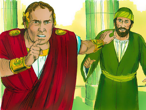 Paweł chciał zacząć się bronić, ale Gallio zwrócił się do nich: „Słuchajcie Żydzi! Gdyby chodziło w tej sprawie o jakieś poważne przestępstwo lub złamanie prawa, to bym was wysłuchał”. – Slajd 11