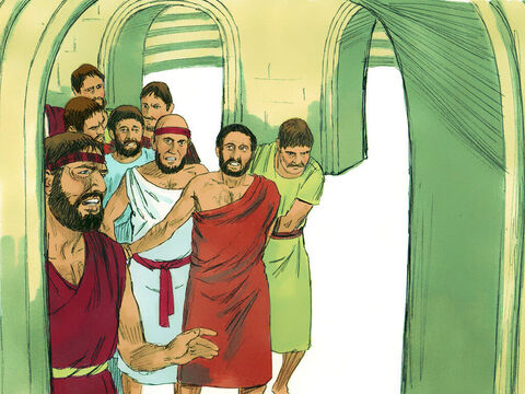 Tłum zaciągnął do amfiteatru dwóch z towarzyszy Pawła, którzy pochodzili z Macedonii, Gajusa i Arystarcha. – Slajd 7