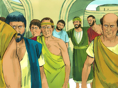 Tymi słowami urzędnik rozwiązał zgromadzenie. Po ustaniu zamieszek, Paweł zwołał wierzących, dodał im otuchy, a potem pożegnał się i wyruszył do Macedonii. – Slajd 14