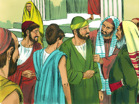 W Efezie Paweł poszedł do synagogi i nauczał Żydów. Poprosili go, aby pozostał z nimi dłużej, ale odmówił. Obiecał jednak: „Jeśli Bóg pozwoli, wrócę do was”.<br/> – Slajd 3