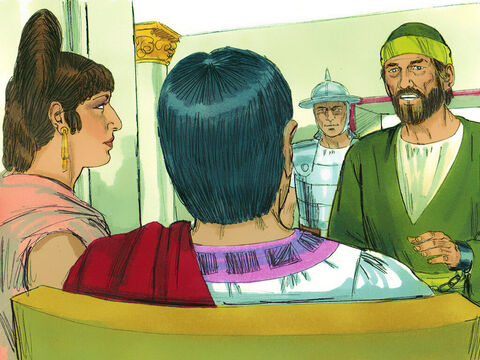 Kilka dni później Feliks przybył z żoną Druzyllą, która była Żydówką, i kazał wezwać Pawła. Oboje słuchali tego, co mówił Paweł o wierze w Chrystusa Jezusa. – Slajd 8