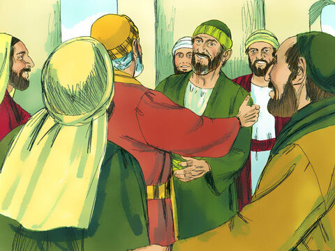 Kiedy dotarli do Jerozolimy, zostali serdecznie przywitani przez chrześcijan. – Slajd 12