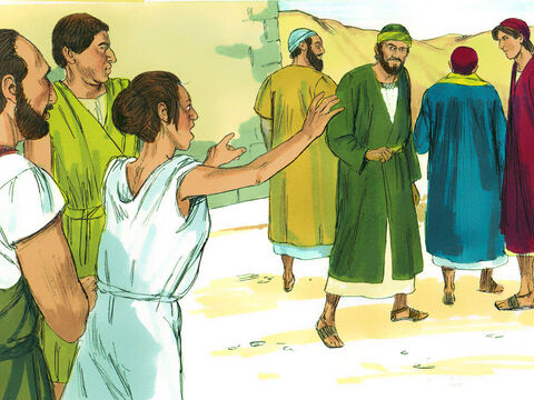 Kobieta ta zaczęła chodzić za Pawłem oraz  jego towarzyszami i wołać: „Ci ludzie to słudzy Boga Najwyższego! Oni głoszą wam, jak zostać zbawionymi”.<br/> – Slajd 2