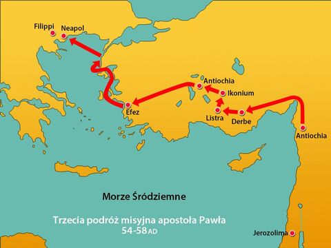 Po zamieszkach w Efezie, Paweł udał się do Troady, a później do Macedonii. – Slajd 1
