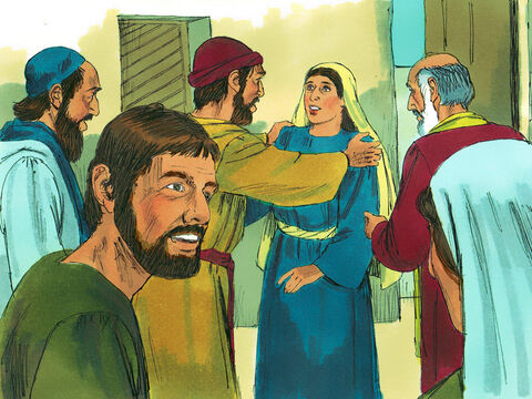Zebrani ludzie powiedzieli jej: „Oszalałaś!?”. Ona jednak upierała się, że słyszała głos Piotra. Apostoł nadal pukał do drzwi.<br/> – Slajd 9