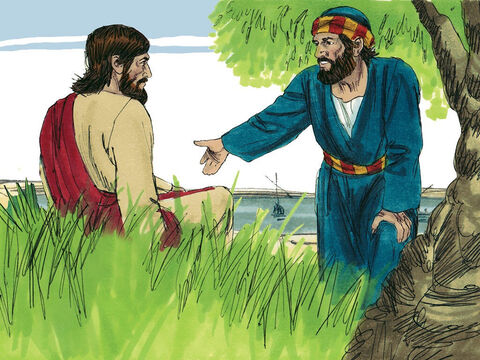 „Tak, Panie! Ty wiesz, że Cię kocham”, odpowiedział Piotr. „Paś więc moje baranki!” – powiedział Jezus. – Slajd 10