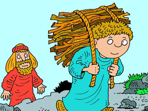Abraham umieścił drewno na plecach Izaaka, żeby chłopiec pomógł mu je nieść. – Slajd 8