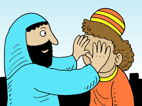 Jeszcze raz Jezus położył ręce na oczach mężczyzny. – Slajd 5