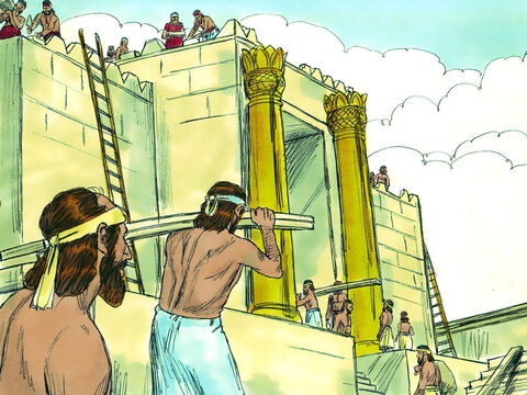 Bóg strzegł starszyzny żydowskiej, tak że prac nie wstrzymywano, dopóki nie nadeszła odpowiedź króla Dariusza. – Slajd 6
