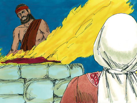 Manoach wziął młode koźlę i ofiarę z pokarmów i złożył na skale Panu. – Slajd 8